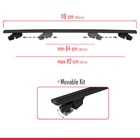 Ara Atkı Tavan Barı Hook Model 140cm Siyah (2 Adet)