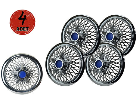 Jant Kapağı Kırılmaz Telli Yıldız Fırfırlı Mavi 12" ABS Krom Paslanmaz 4'lü (TAKIM OLARAK)