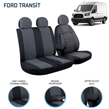 Ford Transit 2013 ve Sonrası 2+1 Ön Koltuk Kılıf Seti Füme