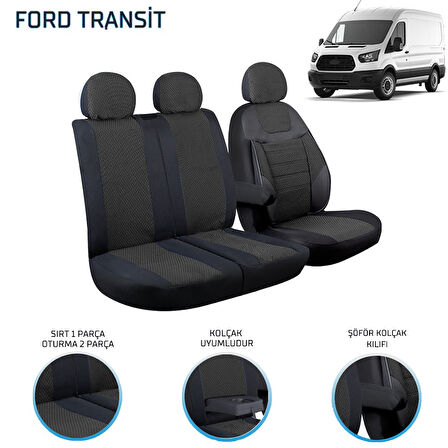 Ford Transit 2013 ve Sonrası 2+1 Ön Koltuk Kılıf Seti Siyah