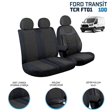 Ford Transit 2013 ve Sonrası 2+1 Ön Koltuk Kılıf Seti Siyah