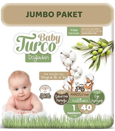 Bebek Bezi Doğadan Beden:1 (2-5Kg) Yeni Doğan 40'lı (Göbek Bağı Oyuntulu) Jumbo Pk