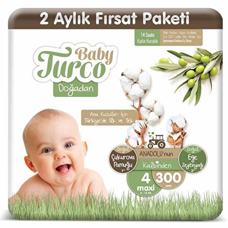 Baby Turco Doğadan 4 Numara Maxi 300'lü Bel Bantlı Bez