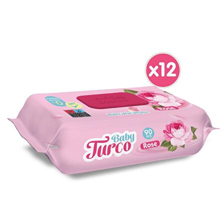 Baby Turco Gül Kokulu Alkolsüz 12 x 90 Yaprak 12 Paket Islak Mendil