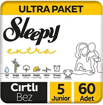 Sleepy Extra 5 Numara Junior 60'lı Cırtlı Bez