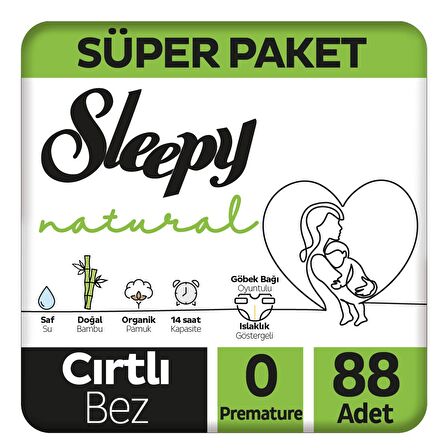 Sleepy Natural Süper Paket Bebek Bezi 0 Numara Premature 88 Adet