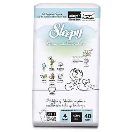 Sleepy Bio Natural Ekonomik Paket Külot Bez 4 Numara Maxi 48'li