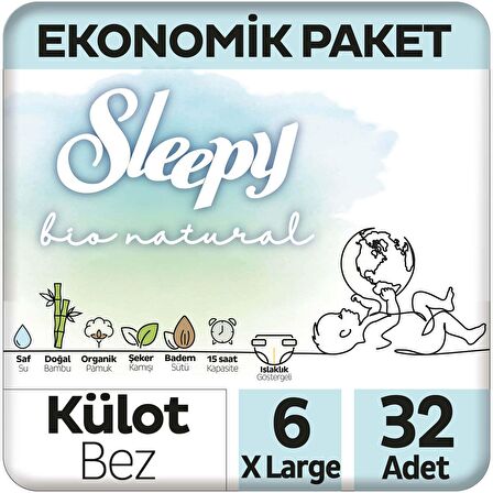 Sleepy Bio Natural Ekonomik Paket Külot Bez 6 Numara Xlarge 32'li