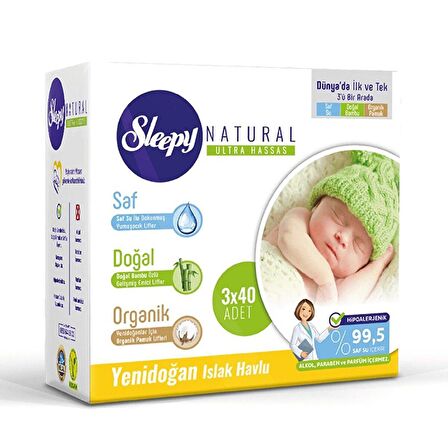 Sleepy Natural Yenidoğan Islak Havlu 3x40 Adet