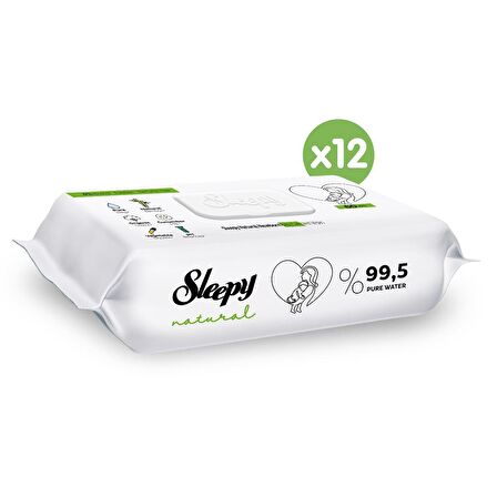 Sleepy Natural Yenidoğan -Alkolsüz 12 x 60 Yaprak 12 Paket Islak Mendil