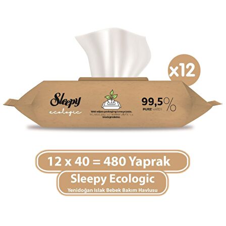 Sleepy Ecologic Yenidoğan Islak Bebek Bakım Havlusu 12x40 (480 Yaprak)