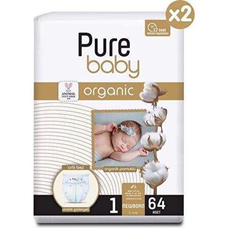 Pure Baby Organic 1 Numara Yenidoğan 128'li Cırtlı Bez