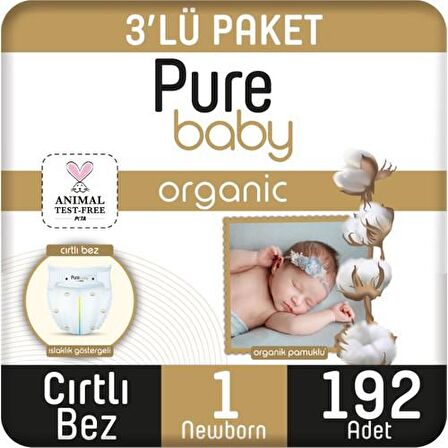 Pure Baby Organic 1 Numara Yenidoğan 192'li Cırtlı Bez