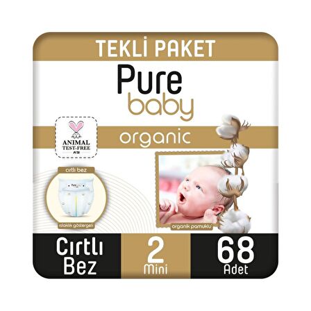 Pure Baby Organic 2 Numara Mini 68'li Cırtlı Bez