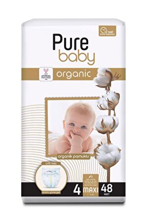 Pure Baby Organic 4 Numara Maxi 48'li Cırtlı Bez