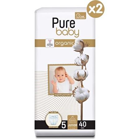 Pure Baby Organic 5 Numara Junior 80'li Cırtlı Bez