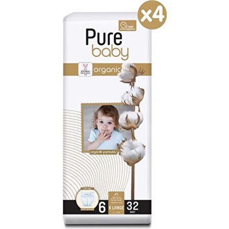 Pure Baby Organic 6 Numara X Large 128'li Cırtlı Bez