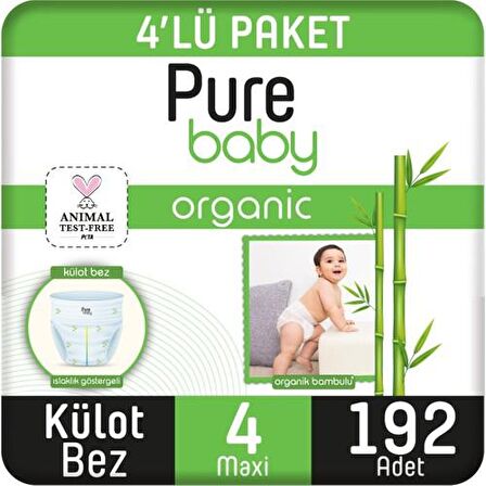 Pure Baby Organic 4 Numara Maxi 192'li Külot Bez