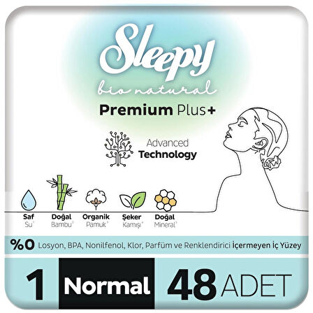 Sleepy Bio Natural Premium Plus Normal Hijyenik Ped 48 Adet