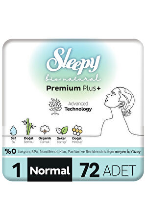 Sleepy Bio Natural Premium Plus Hijyenik Ped Süper Avantaj Paketi Normal 72 Adet