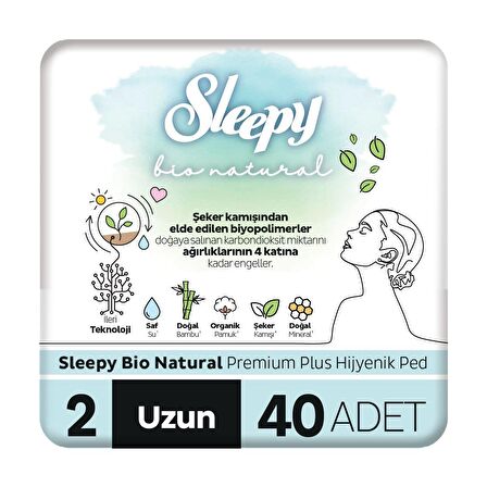 Sleepy Bio Natural Premium Plus Uzun Hijyenik Ped 40 Adet