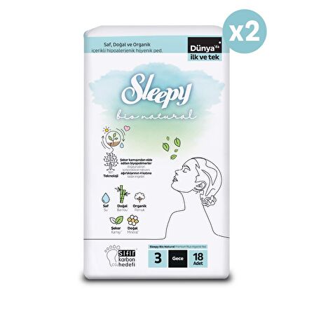 Sleepy Bio Natural Premium Plus Gece Hijyenik Ped 36 Adet