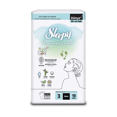 Sleepy Bio Natural Gece Hijyenik Ped 18 Adet