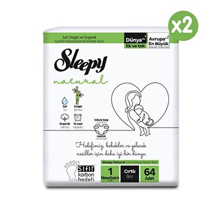 Sleepy Natural 1 Numara Yenidoğan 128'li Cırtlı Bez