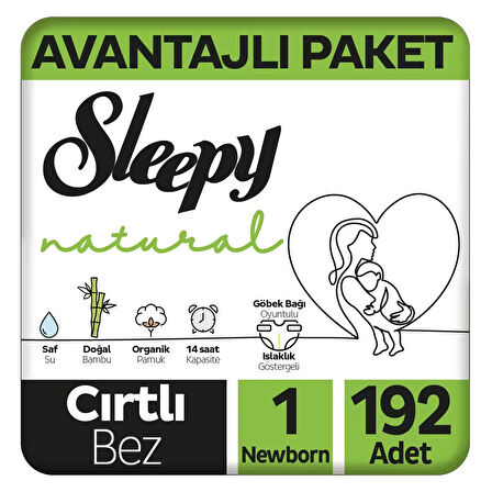 Sleepy Natural Avantajlı Paket Bebek Bezi 1 Numara Newborn 192'li