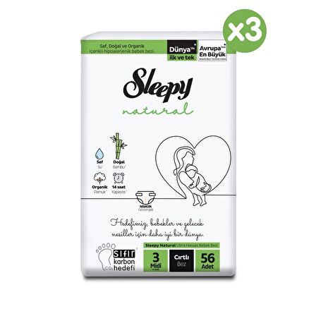 Sleepy Natural 3 Numara Midi 168'li Cırtlı Bez