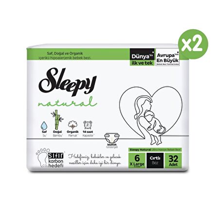 Sleepy Natural 6+ Numara X Large Plus 60'lı Cırtlı Bez