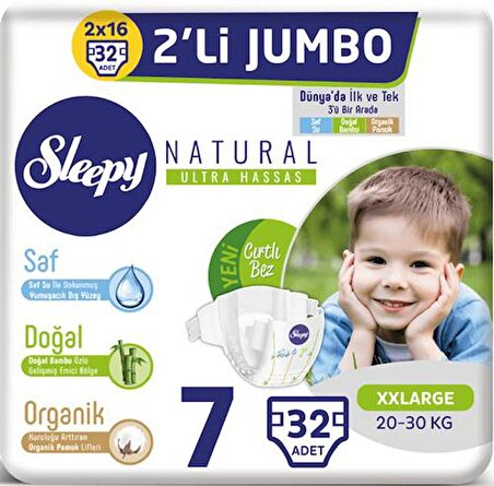 Sleepy Natural 7 Numara XX Large 28'li Cırtlı Bez