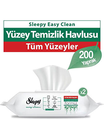 Sleepy Easy Clean Beyaz Sabun Katkılı Yüzey Temizlik Havlusu&Mendili 2x100 (200 Yaprak)