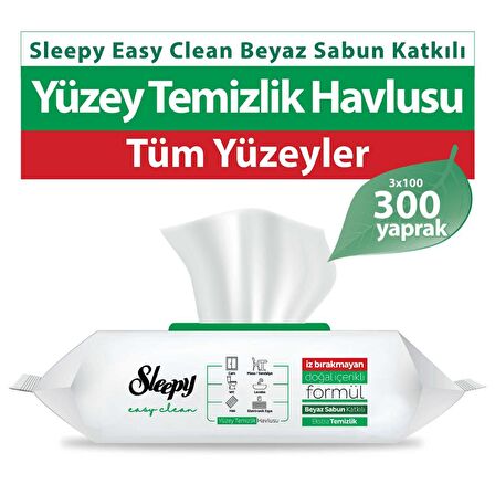 Sleepy Easy Clean Beyaz Sabun Katkılı Yüzey Temizlik Havlusu 3x100 (300 Yaprak)