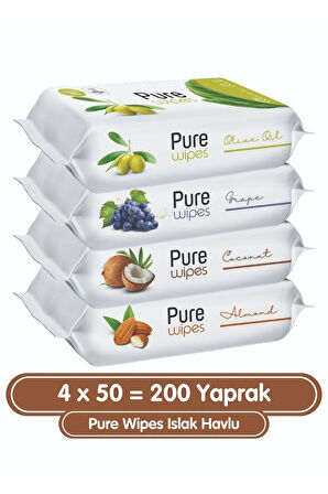 Pure Wipes Islak Havlu 4x50 (200 Yaprak)