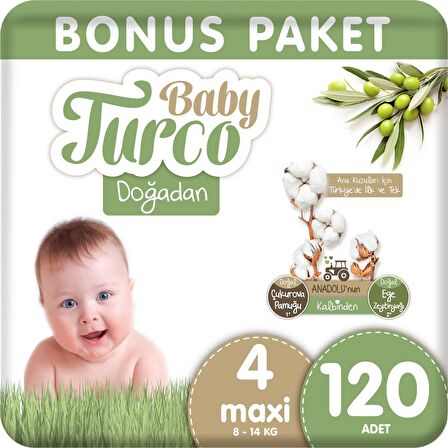 Baby Turco Doğadan 4 Numara Maxi 120'li Bel Bantlı Bez