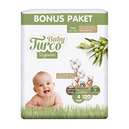 Baby Turco Doğadan 4 Numara Maxi 120'li Bel Bantlı Bez