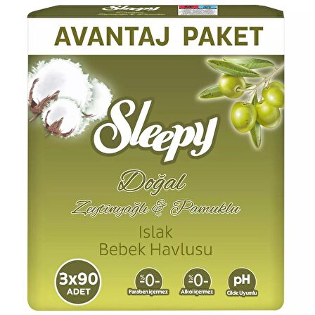 Sleepy Zeytinyağlı 90 Yaprak 3 lü Paket Islak Mendil