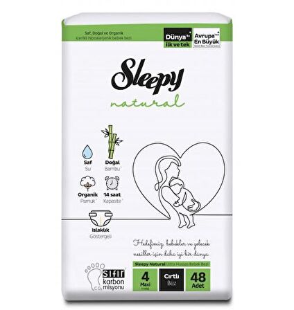 Sleepy Natural 4 Numara Maxi 48'li Cırtlı Bez
