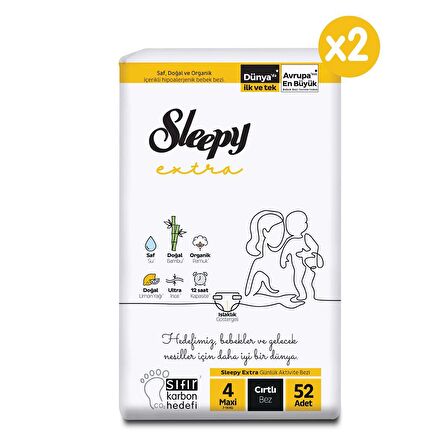 Sleepy Extra 4 Numara Maxi 104'lü Cırtlı Bez