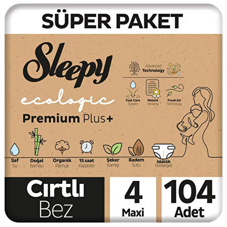 Sleepy Ecologic Premium Plus Süper Paket Bebek Bezi 4 Numara Maxi 104 Adet 