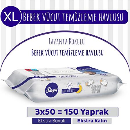 XL Lavanta Kokulu Bebek Vücut Temizleme Havlusu 3x50(150 Yaprak)