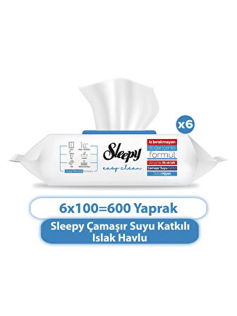 Sleepy Easy Clean Çamasır Suyu Katkılı Yüzey Temizlik Havlusu&Mendili 6x100 (600 Yaprak)