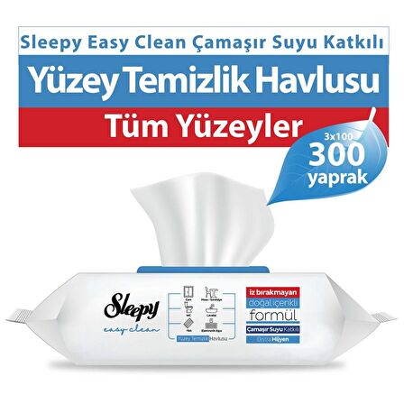 Sleepy Easy Clean Çamaşır Suyu Katkılı Yüzey Temizlik Havlusu 3x100 (300 Yaprak)