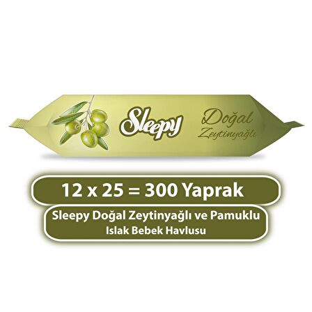 Sleepy Doğal Zeytinyağlı ve Pamuklu Islak Bebek Havlusu 12x25 (300 Yaprak)