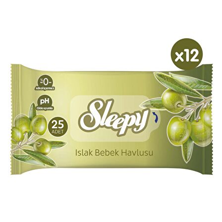 Sleepy Doğal Zeytinyağlı ve Pamuklu Islak Bebek Havlusu 12x25 (300 Yaprak)