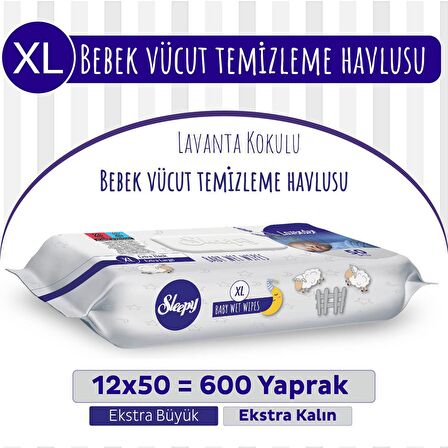 XL Lavanta Kokulu Bebek Vücut Temizleme Havlusu 12x50(600 Yaprak)