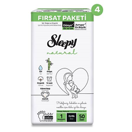 Sleepy Natural 1 Numara Yenidoğan 200'lü Cırtlı Bez