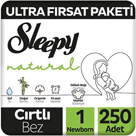 Sleepy Natural 1 Numara Yenidoğan 250'li Cırtlı Bez