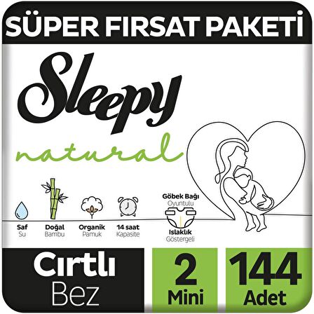 Sleepy Natural 2 Numara Mini 144'lü Cırtlı Bez